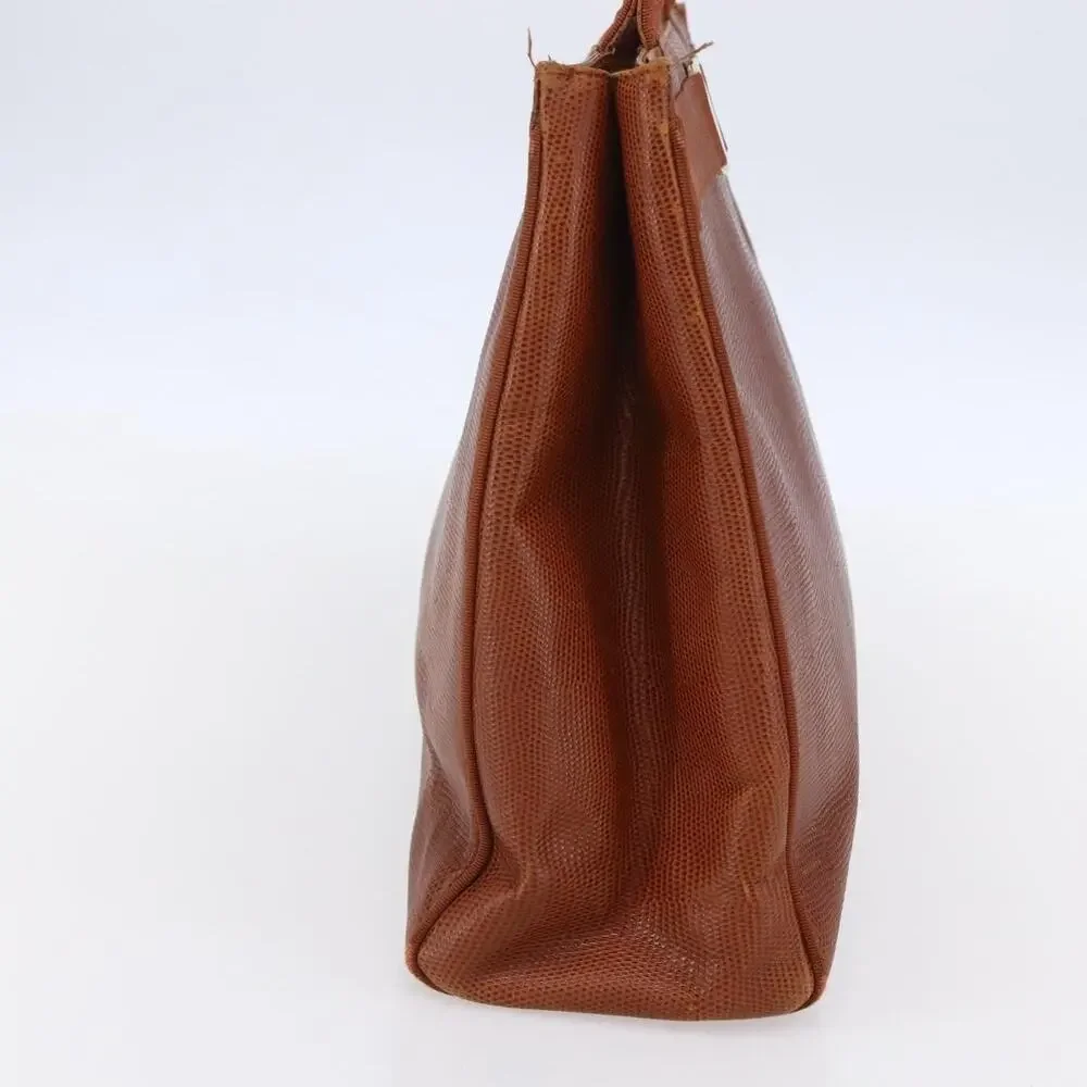 Salvatore Ferragamo Leather Embossing Vara Tote Bag Brown